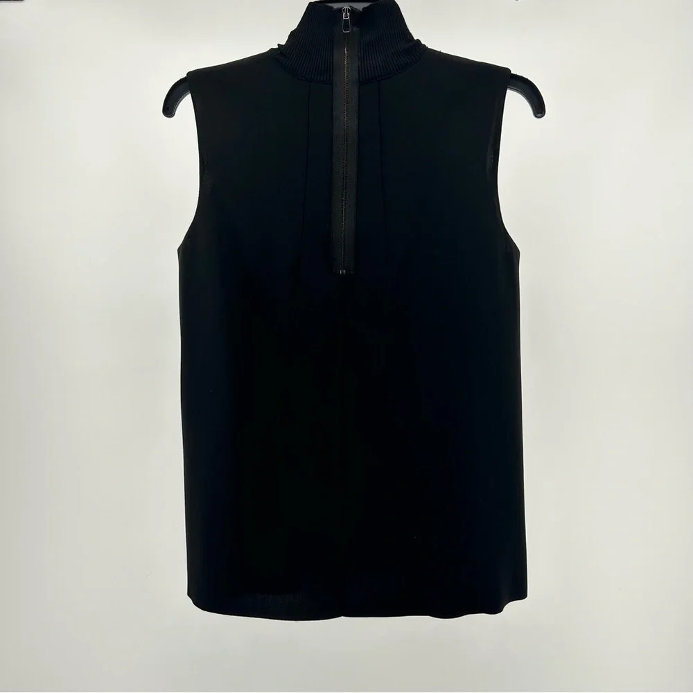 Vince Black Sleeveless Mock Neck Laser Cut Pleated Blouse Top Size S - Picture 6 of 13